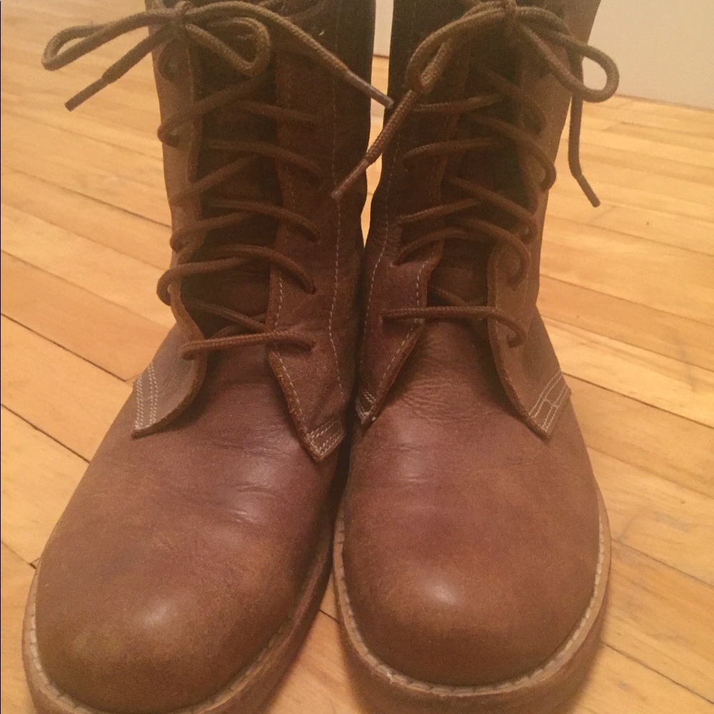 Genuine Leather Brown Roots Combat Boots